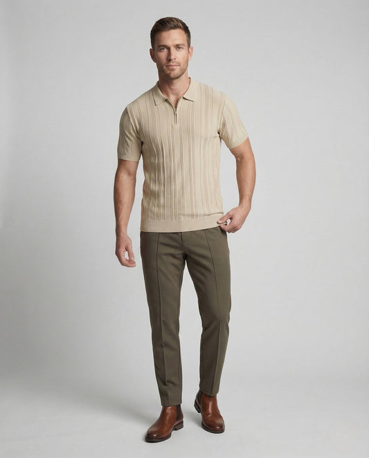 Polo Uomo Maglia Mezzo Zip con Struttura a Rilievo - Brentozzi