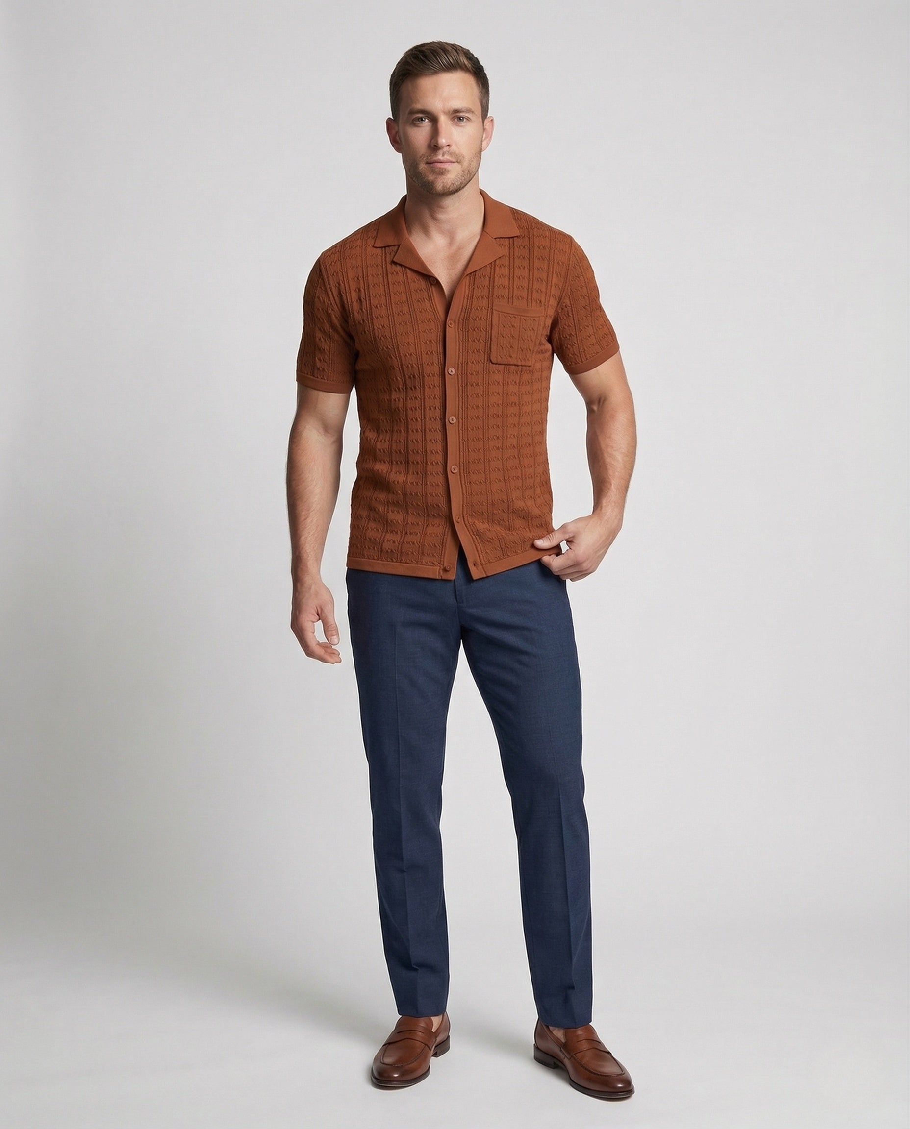 Camicia Uomo Maglia Manica Corta Colletto Rever - Brentozzi