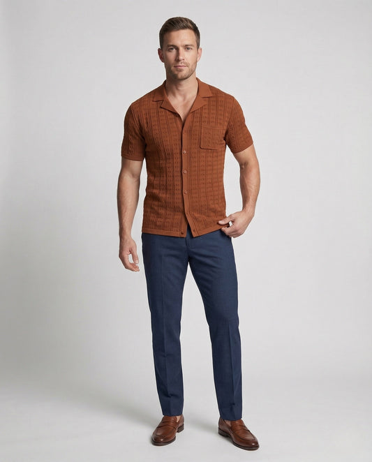 Camicia Uomo Maglia Manica Corta Colletto Rever - Brentozzi