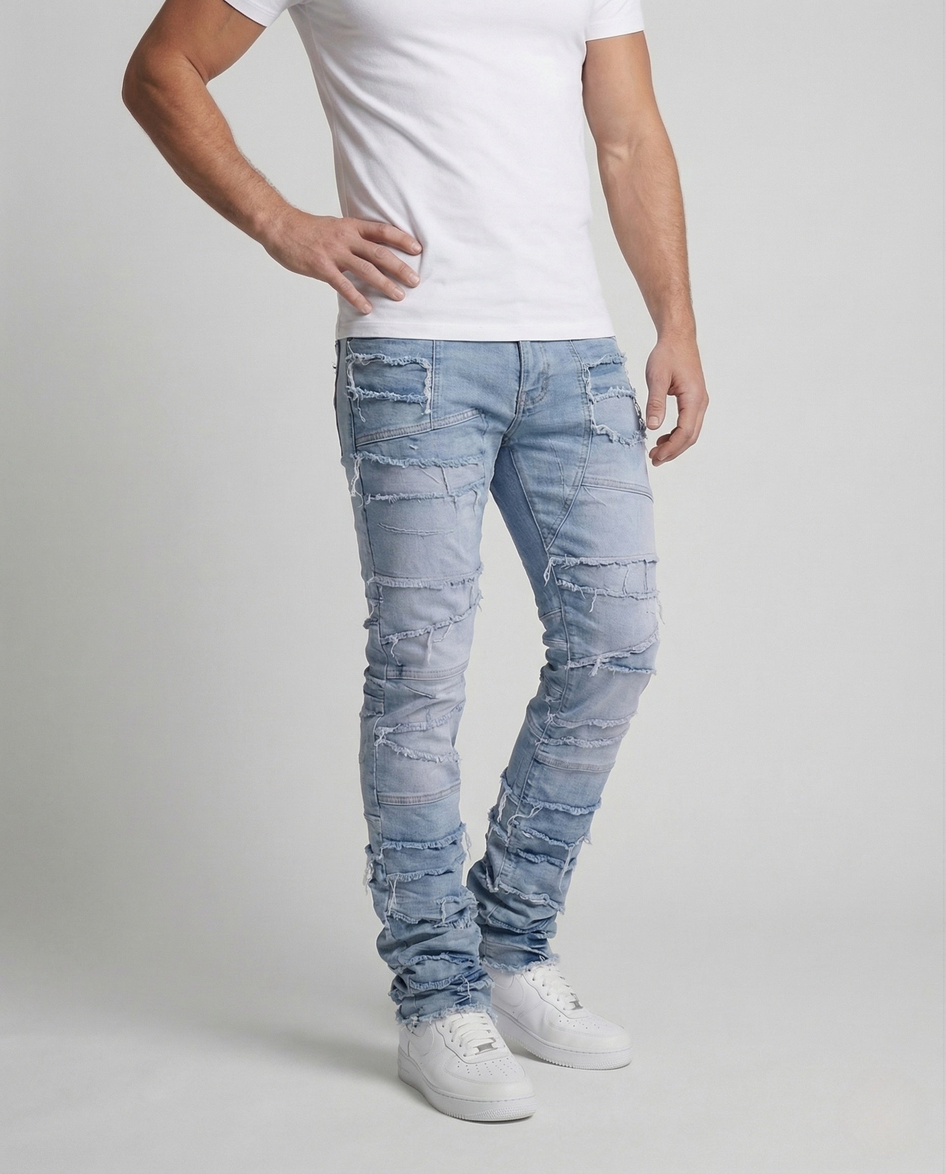 Jeans Uomo Patchwork con Frange e Gamba Stretta - Brentozzi