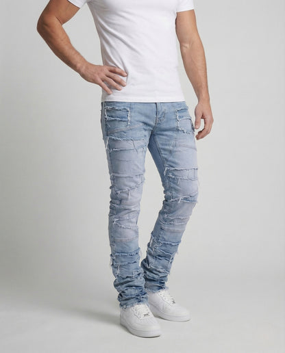 Jeans Uomo Patchwork con Frange e Gamba Stretta - Brentozzi