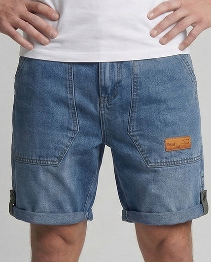 Pantaloncini Uomo Denim con Tasche Cargo e Risvolto