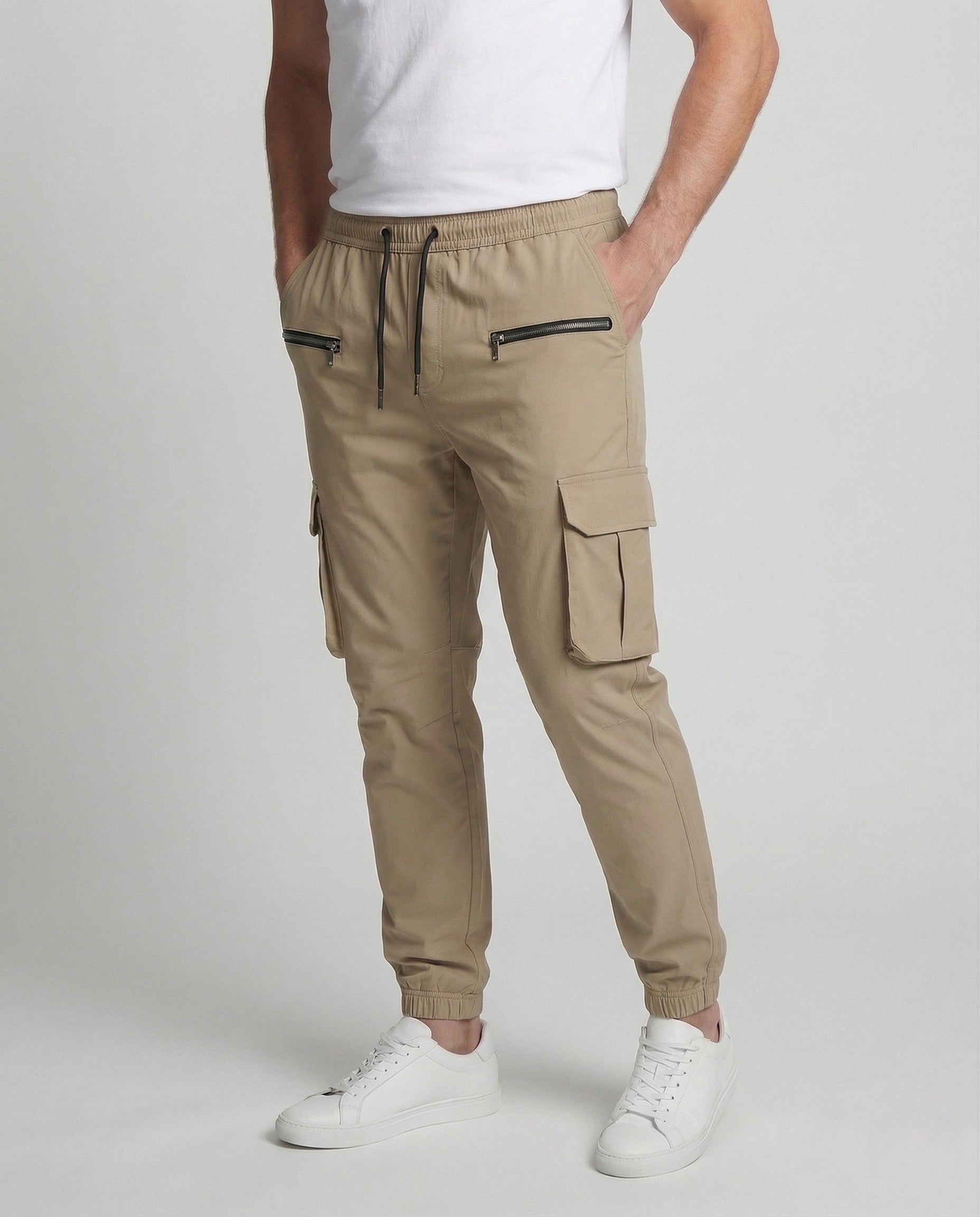 Pantaloni Cargo Uomo Tessuto Tecnico Slim con Tasche con Zip - Brentozzi