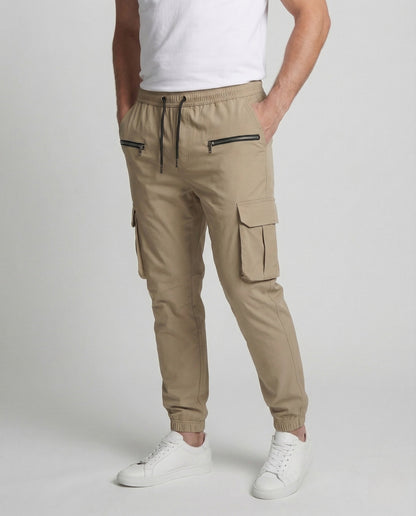 Pantaloni Cargo Uomo Tessuto Tecnico Slim con Tasche con Zip - Brentozzi