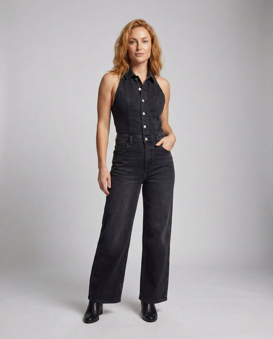 Tuta Jeans Donna Slim Fit Vita Alta Gamba Larga - Brentozzi