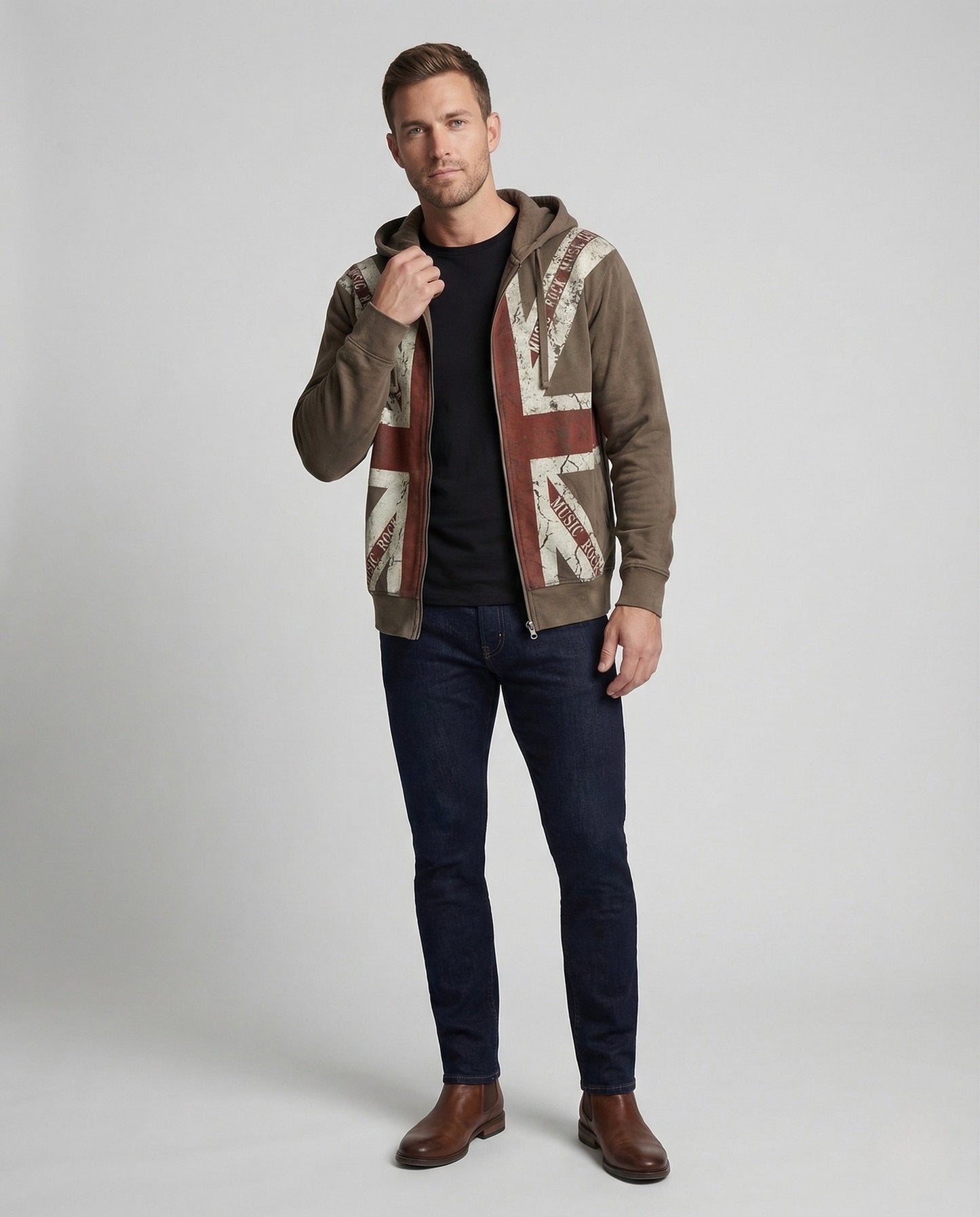 Felpa Unisex con Zip Stile Vintage e Stampa Bandiera - Brentozzi