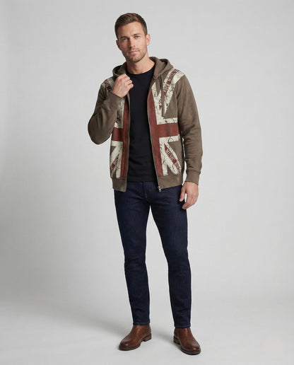 Felpa Unisex con Zip Stile Vintage e Stampa Bandiera - Brentozzi