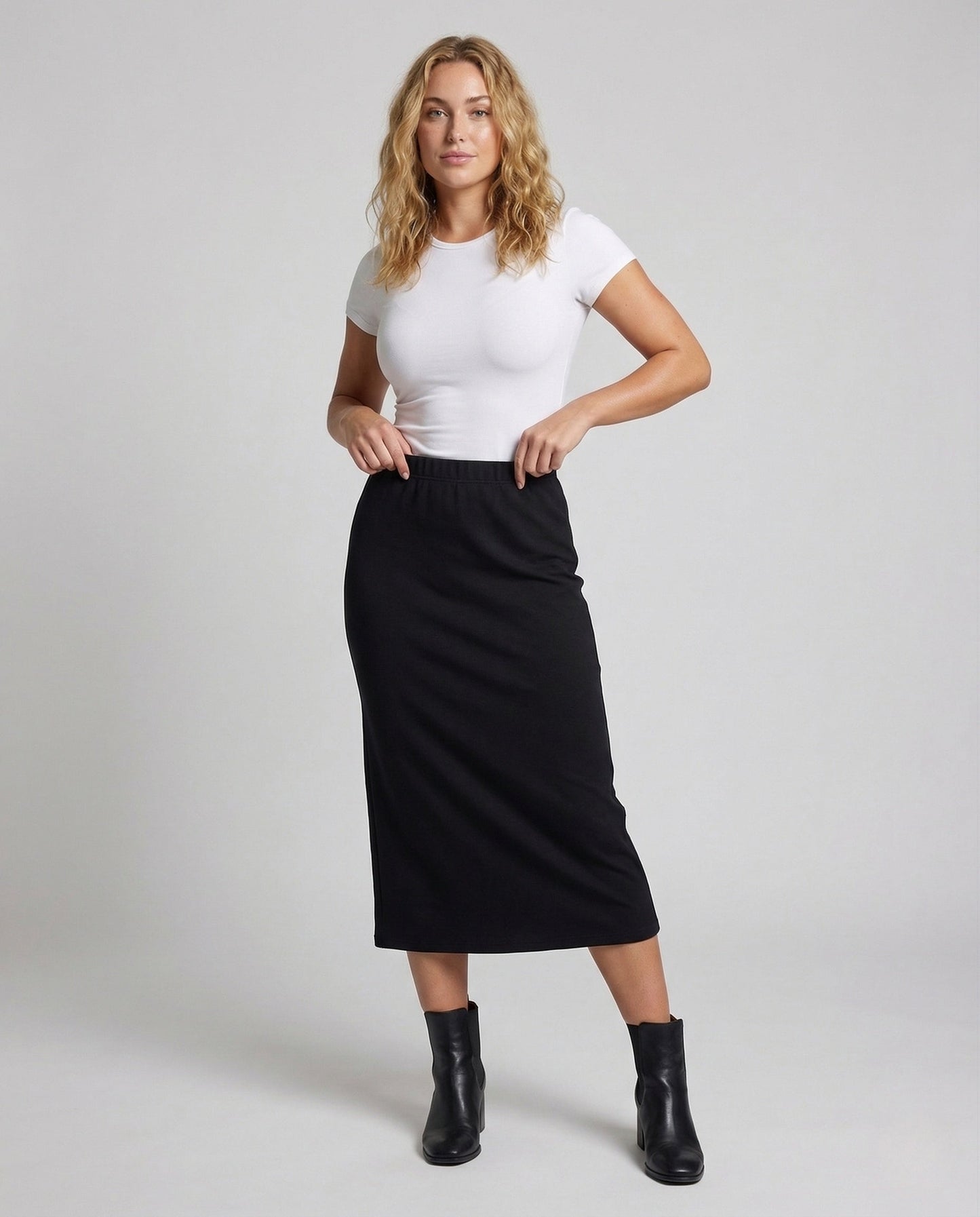 Gonna Midi Donna Dritta Spacco Frontale Vita Elastica - Brentozzi