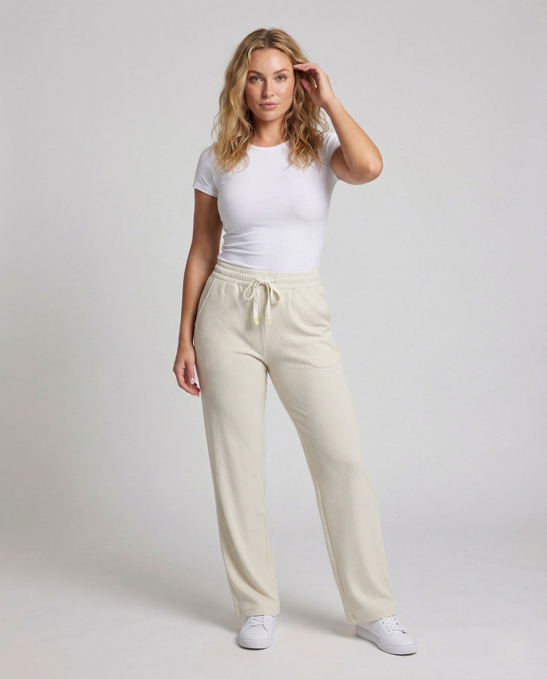 Pantaloni Donna Tempo Libero Tessuto Coste Vita Elastica Coulisse - Brentozzi