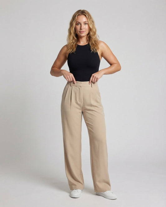 Pantaloni Donna Vita Alta Gamba Larga Chiusura Nascosta - Brentozzi