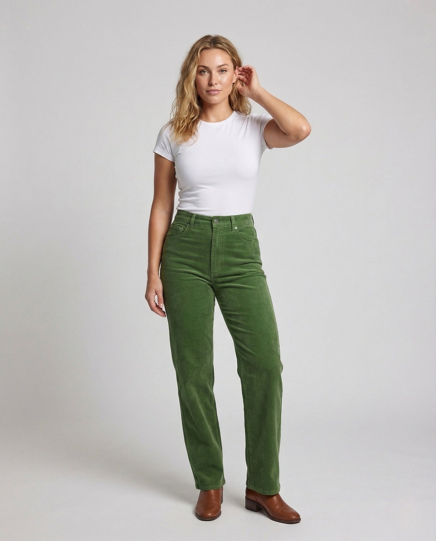 Pantaloni Donna in Cotone Vita Alta Gamba Dritta Tasche Posteriori - Brentozzi