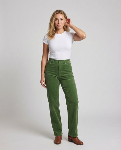 Pantaloni Donna in Cotone Vita Alta Gamba Dritta Tasche Posteriori - Brentozzi