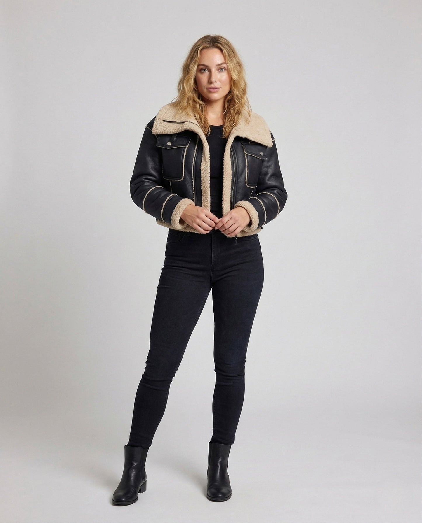 Giacca Bomber Donna Teddy Corto Effetto Lammfell Coulisse - Brentozzi