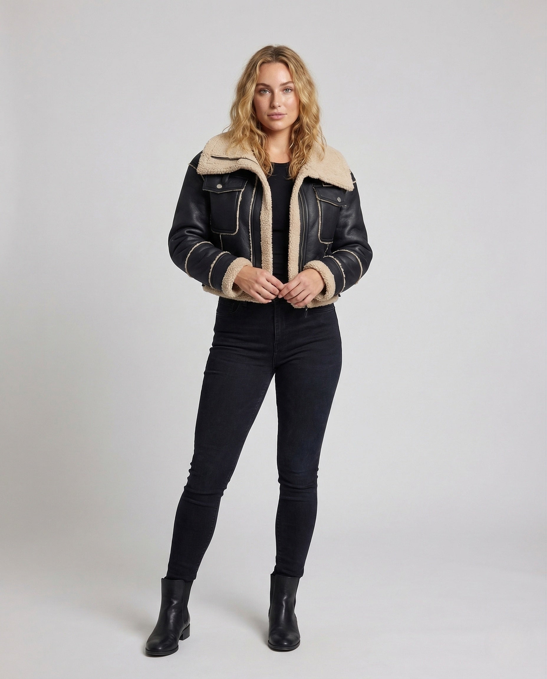Giacca Bomber Donna Teddy Corto Effetto Lammfell Coulisse - Brentozzi