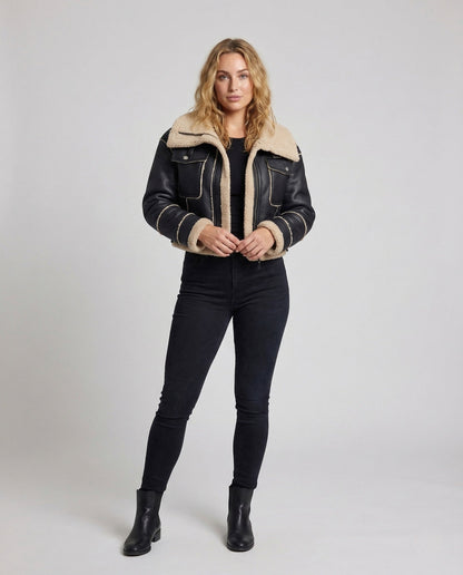 Giacca Bomber Donna Teddy Corto Effetto Lammfell Coulisse - Brentozzi