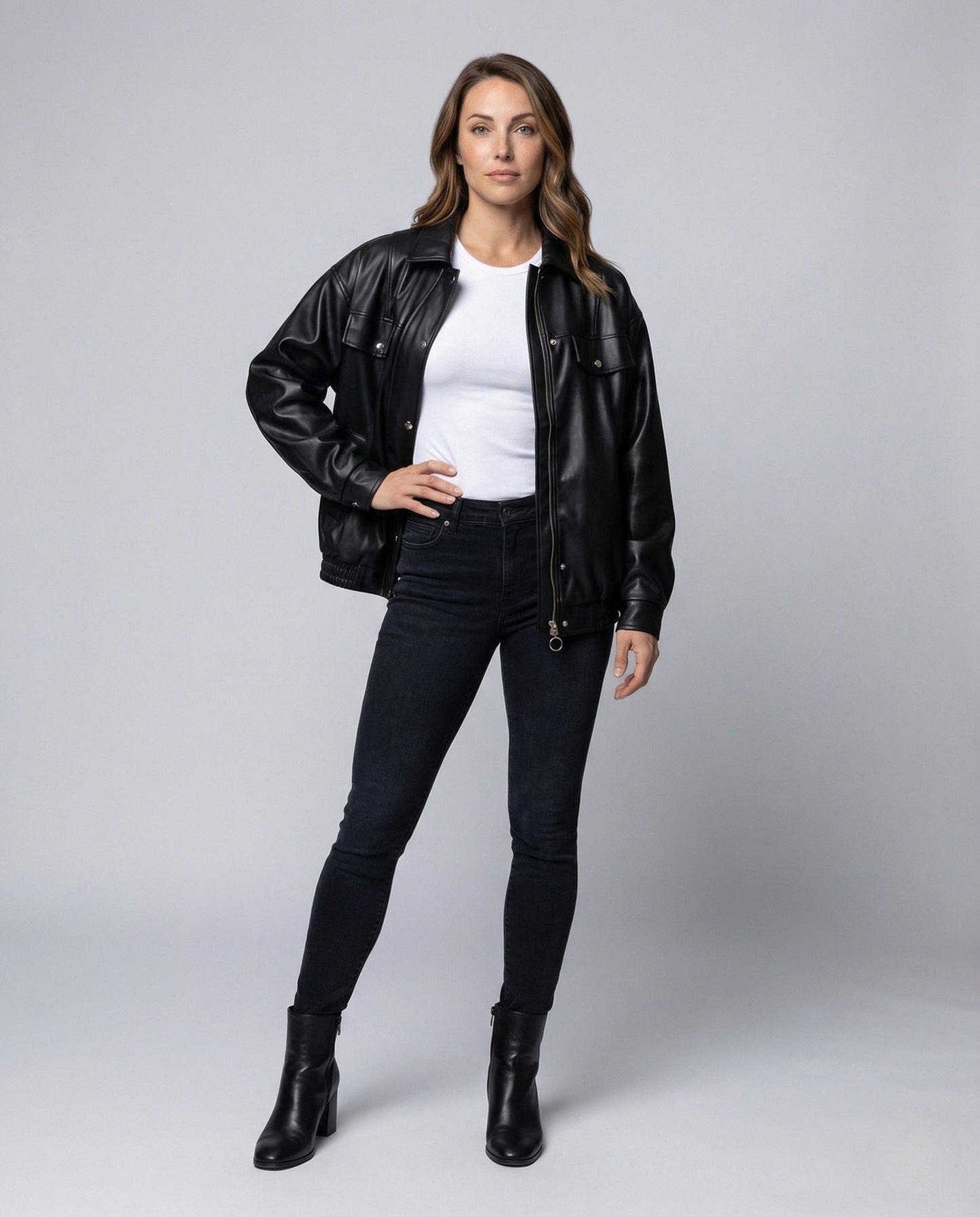 Giacca Donna in Ecopelle Zip Ampia Elastico in Vita - Brentozzi