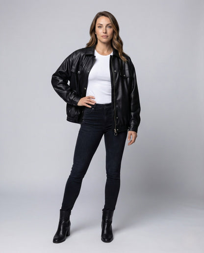 Giacca Donna in Ecopelle Zip Ampia Elastico in Vita - Brentozzi