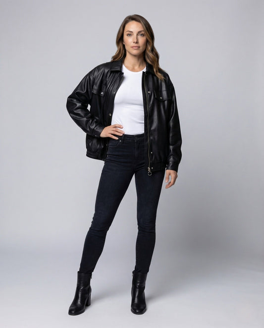 Giacca Donna in Ecopelle Zip Ampia Elastico in Vita - Brentozzi