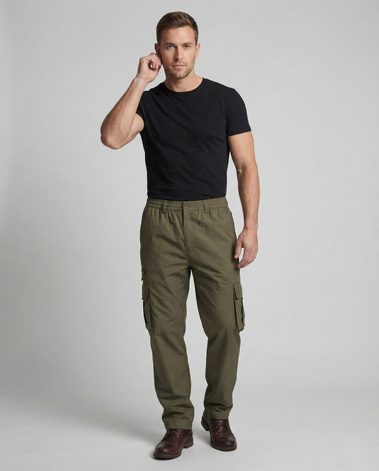 Pantaloni Cargo Uomo Vita Elastica Chiusura Zip Tasche - Brentozzi