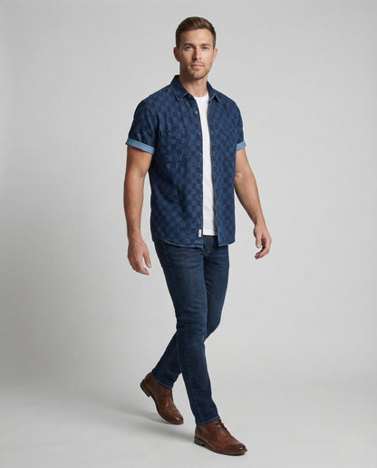 Camicia Uomo Manica Corta Cotone Mix Quadri Tasche Sul Petto - Brentozzi