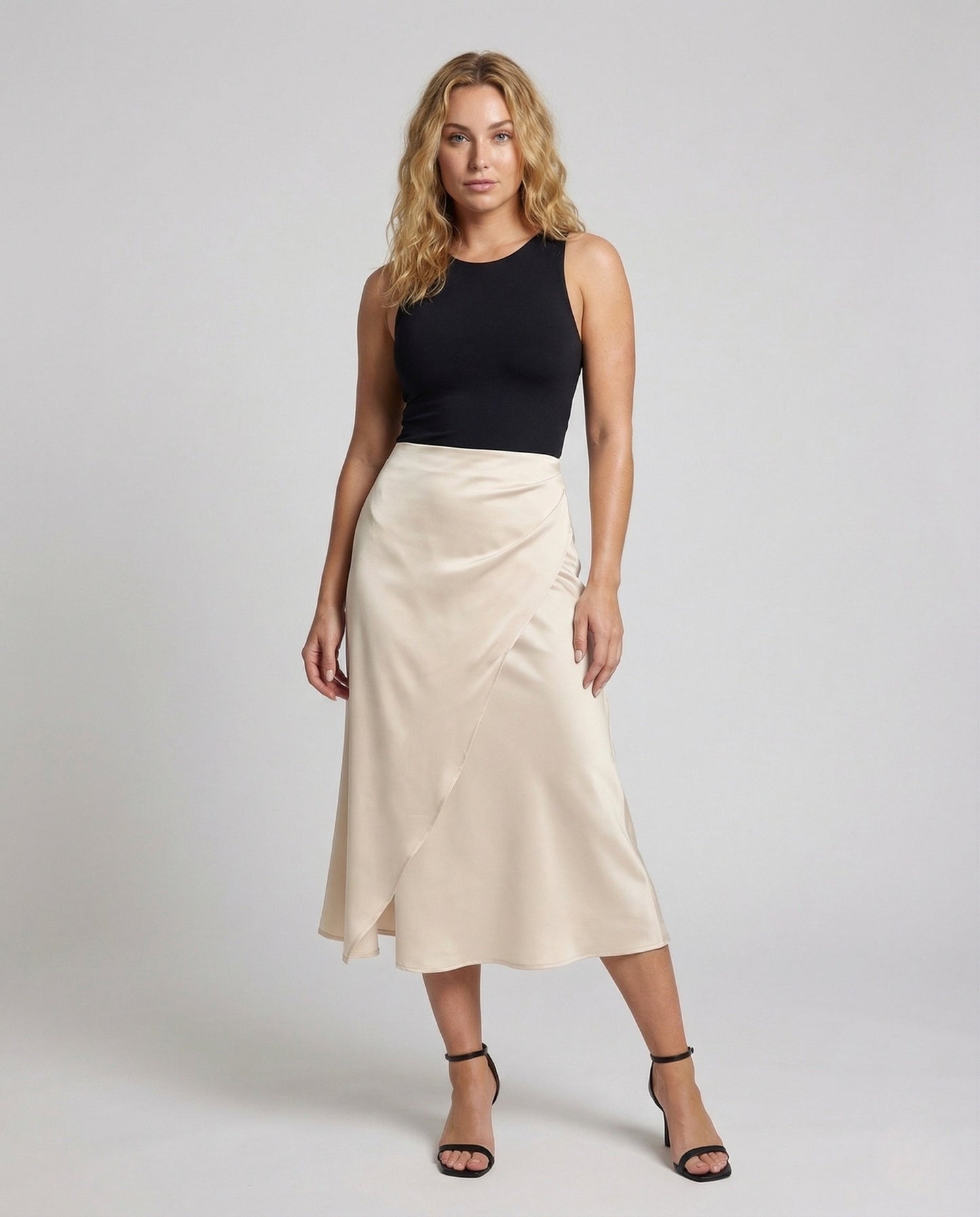 Gonna Midi Donna in Crepe Svasata Orlo Asimmetrico - Brentozzi