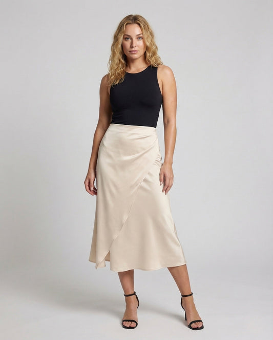Gonna Midi Donna in Crepe Svasata Orlo Asimmetrico - Brentozzi