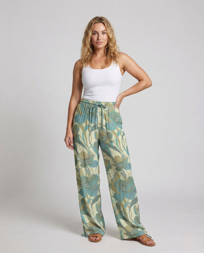 Pantaloni Lino Donna Vita Elastica Coulisse Ampia - Brentozzi