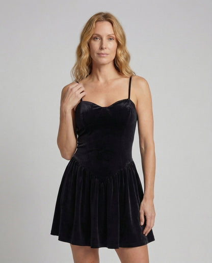 Abito Minidress Donna in Velluto Scollo Cuore Spalline Sottili - Brentozzi