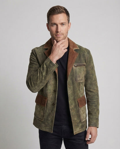 Giacca Uomo in Pelle Stile Vintage con Inserti a Contrasto - Brentozzi