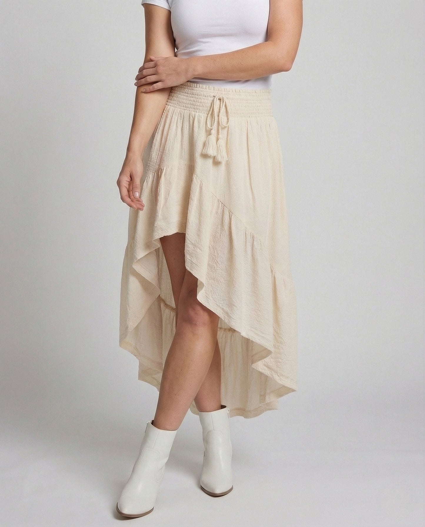 Gonna Maxi Donna in Garza di Cotone Asimmetrica con Frange - Brentozzi
