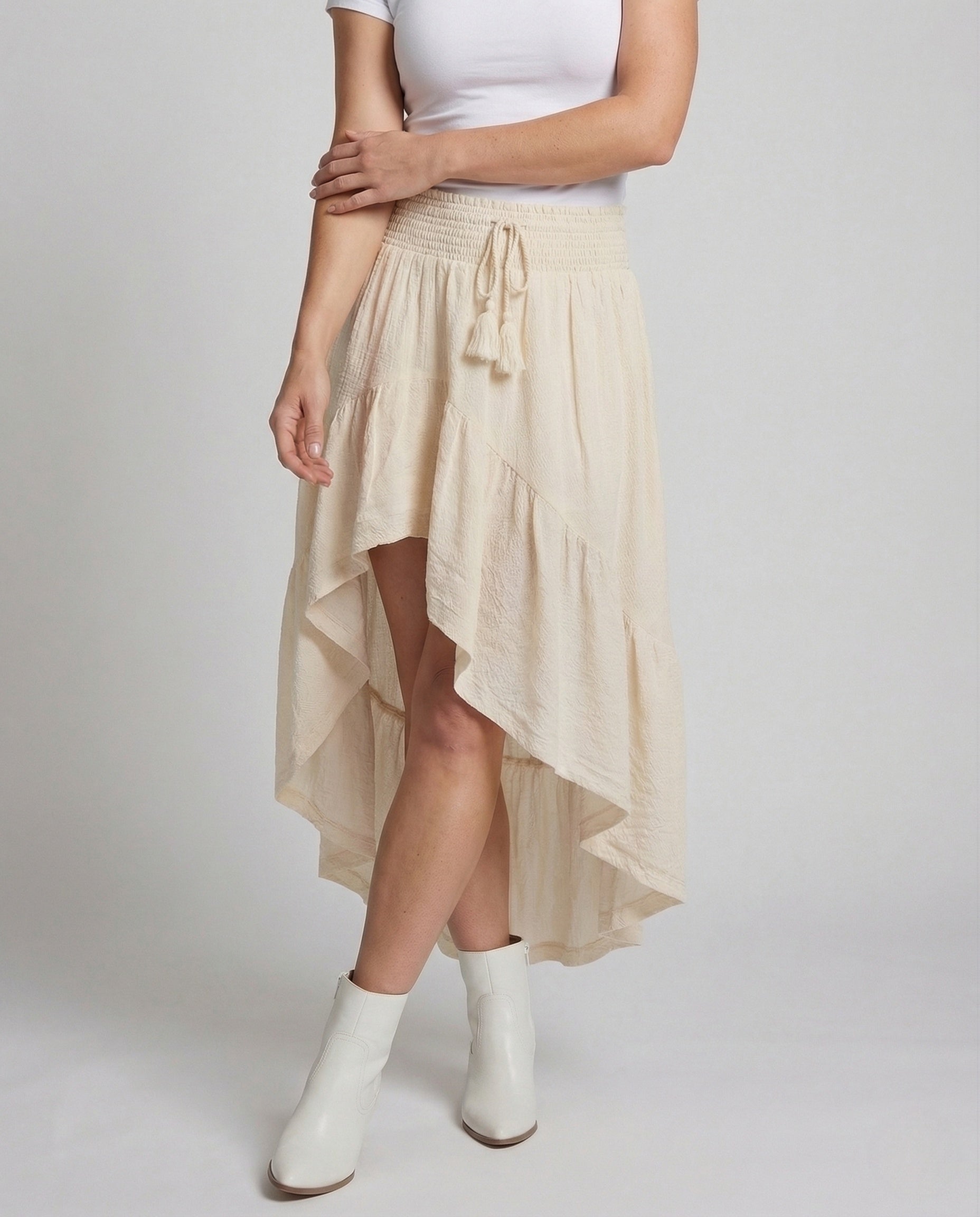 Gonna Maxi Donna in Garza di Cotone Asimmetrica con Frange - Brentozzi