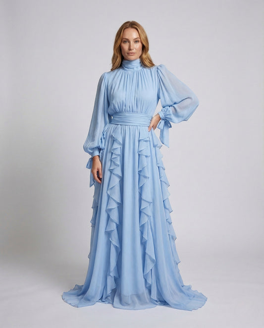 Abito da Sera Donna Collo Alto Maniche a Palloncino Cintura - Brentozzi