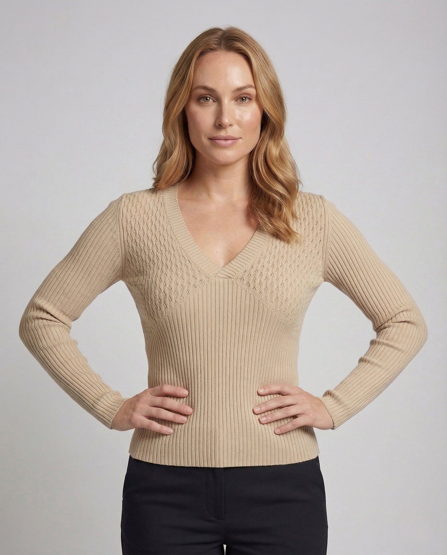 Maglione Donna in Maglia Sottile Scollo a V Righe - Brentozzi