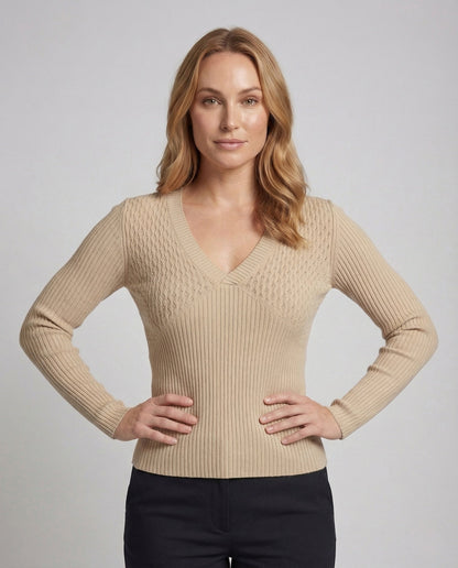 Maglione Donna in Maglia Sottile Scollo a V Righe - Brentozzi