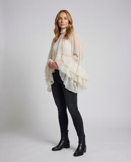 Blusa Donna in Chiffon Collo Alto con Volants - Brentozzi