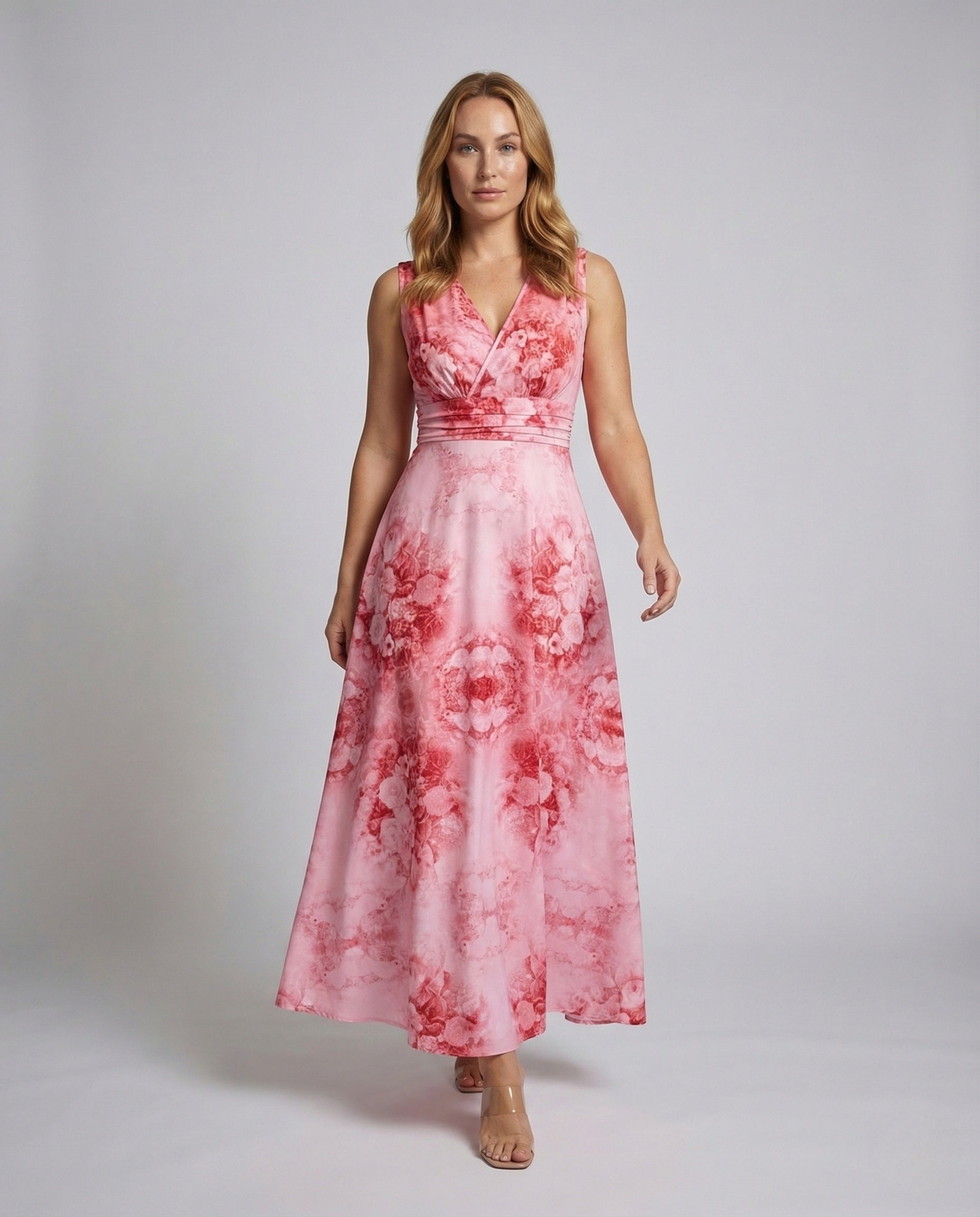 Abito Maxi Donna Fantasia Floreale Dettaglio Incrociato Linea A - Brentozzi