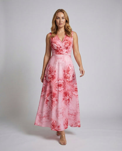 Abito Maxi Donna Fantasia Floreale Dettaglio Incrociato Linea A - Brentozzi