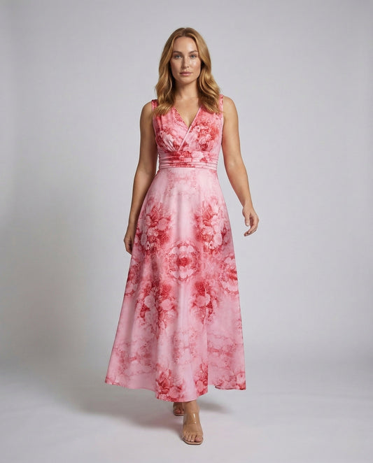 Abito Maxi Donna Fantasia Floreale Dettaglio Incrociato Linea A - Brentozzi