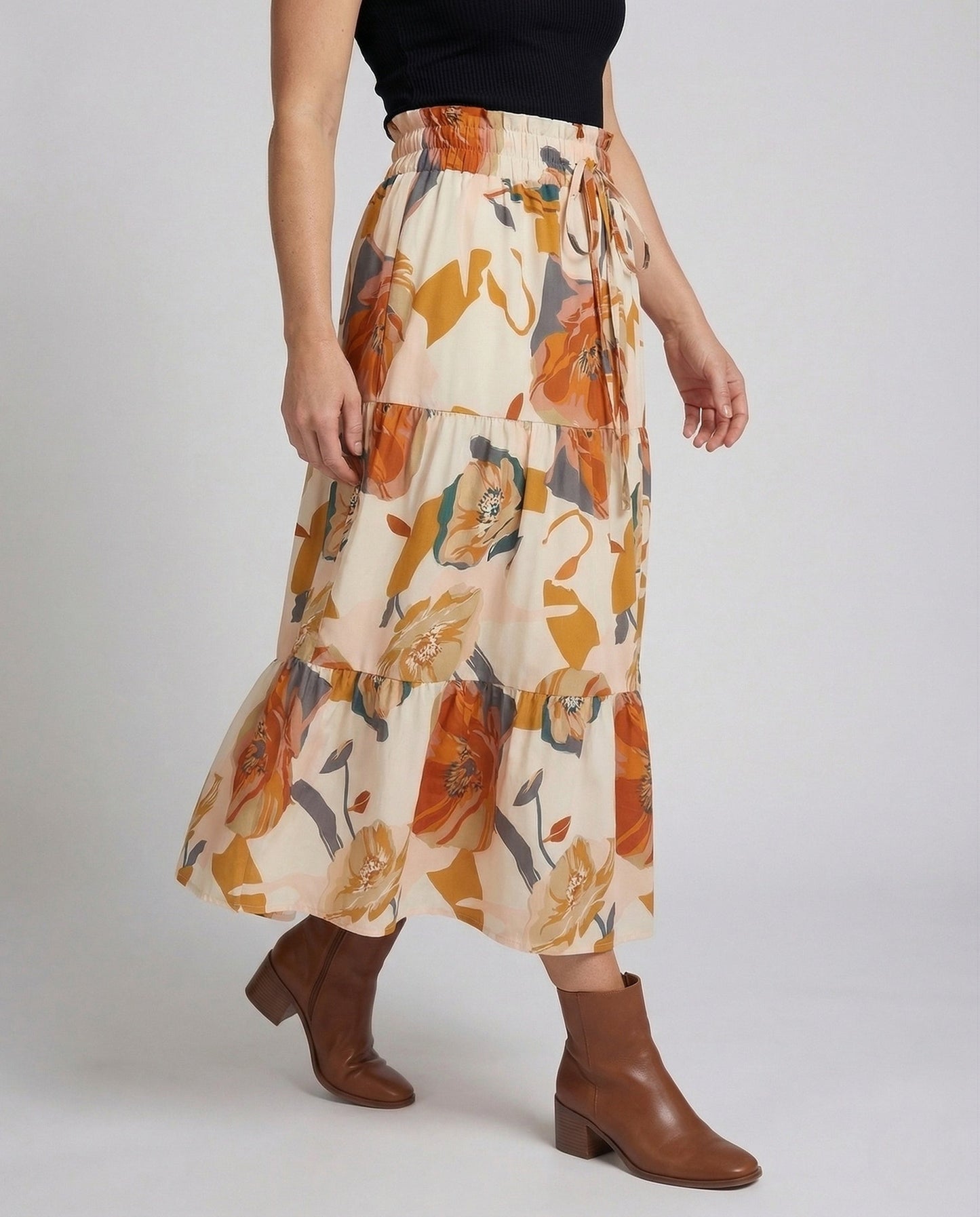 Gonna Midi Donna a Strati Vita Elasticizzata con Coulisse - Brentozzi