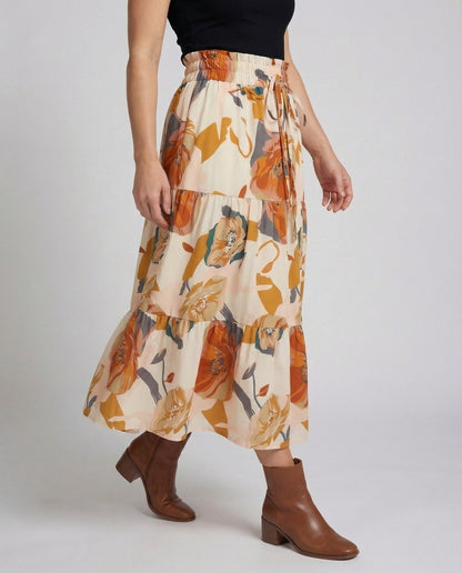 Gonna Midi Donna a Strati Vita Elasticizzata con Coulisse - Brentozzi