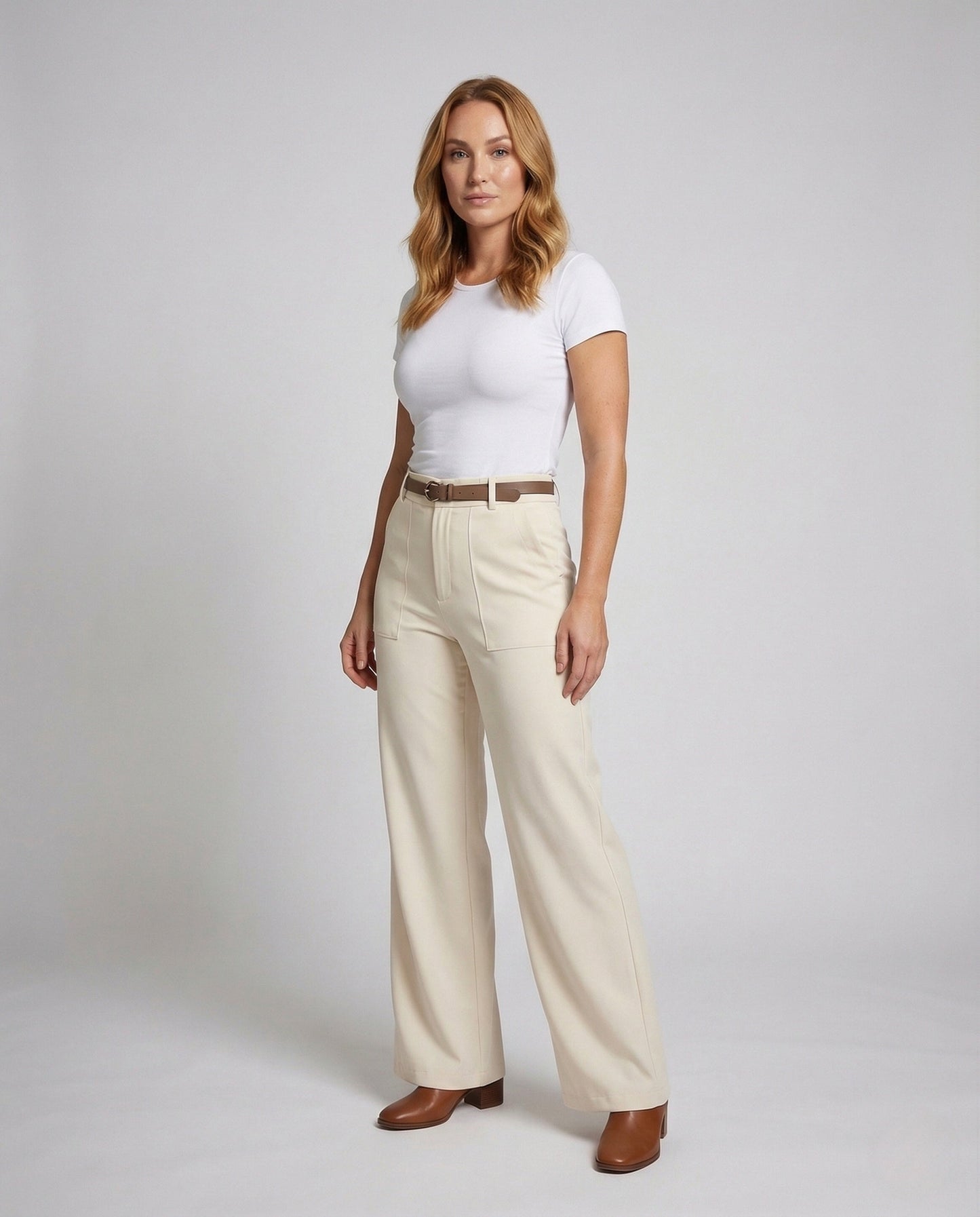Pantaloni Palazzo Donna Vita Alta Gamba Larga con Cintura - Brentozzi