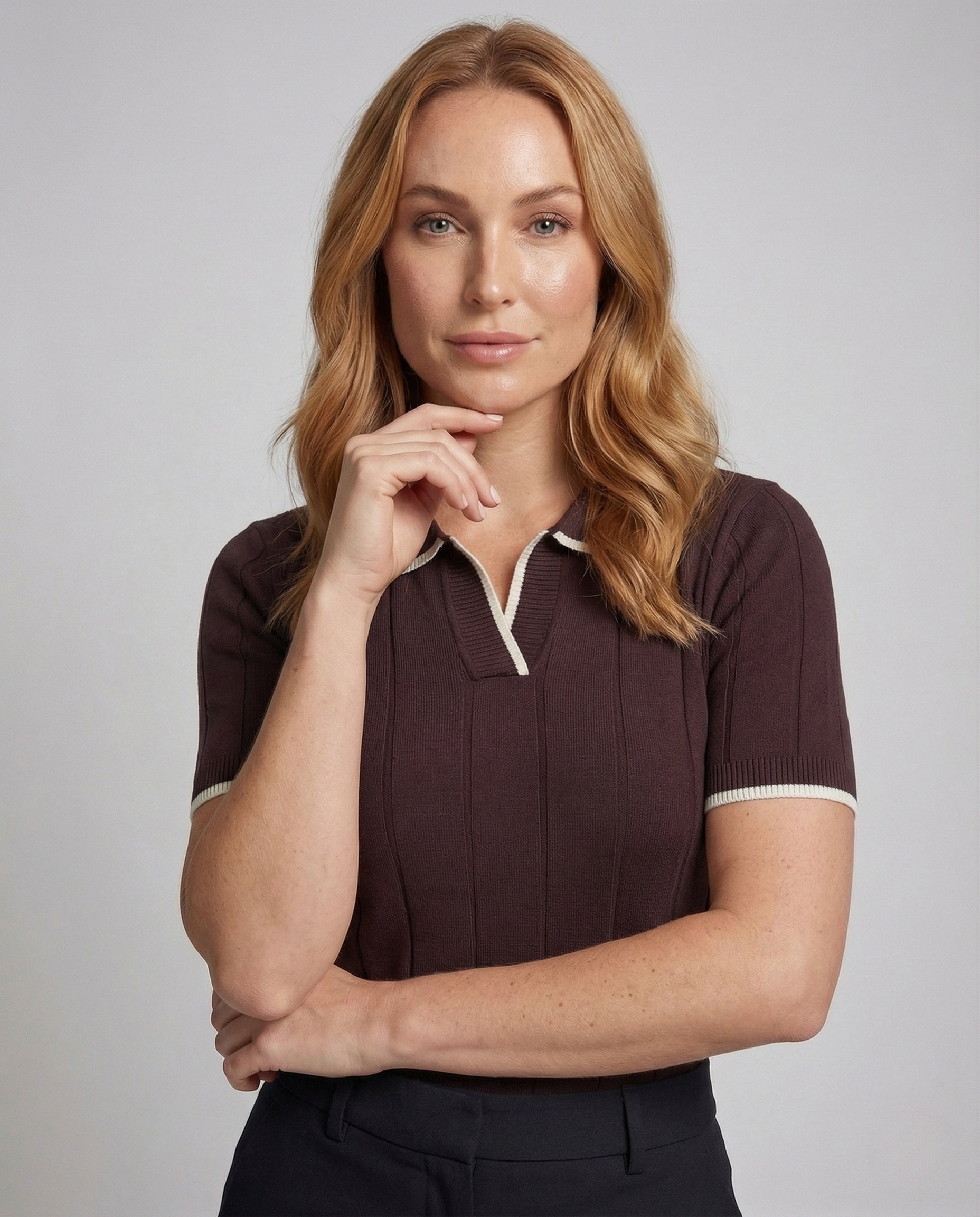 Polo Donna Maglia Sottile Manica Corta Scollo a V - Brentozzi