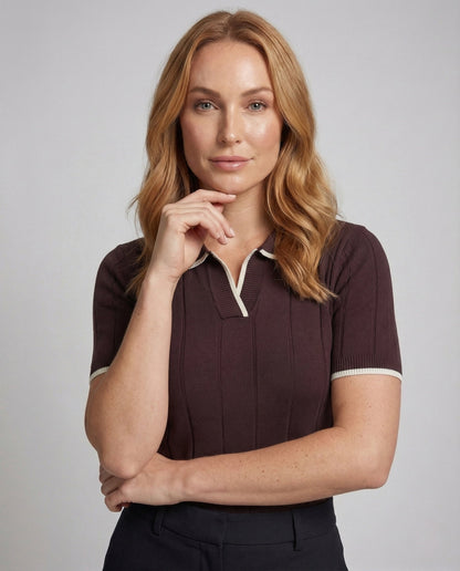 Polo Donna Maglia Sottile Manica Corta Scollo a V - Brentozzi