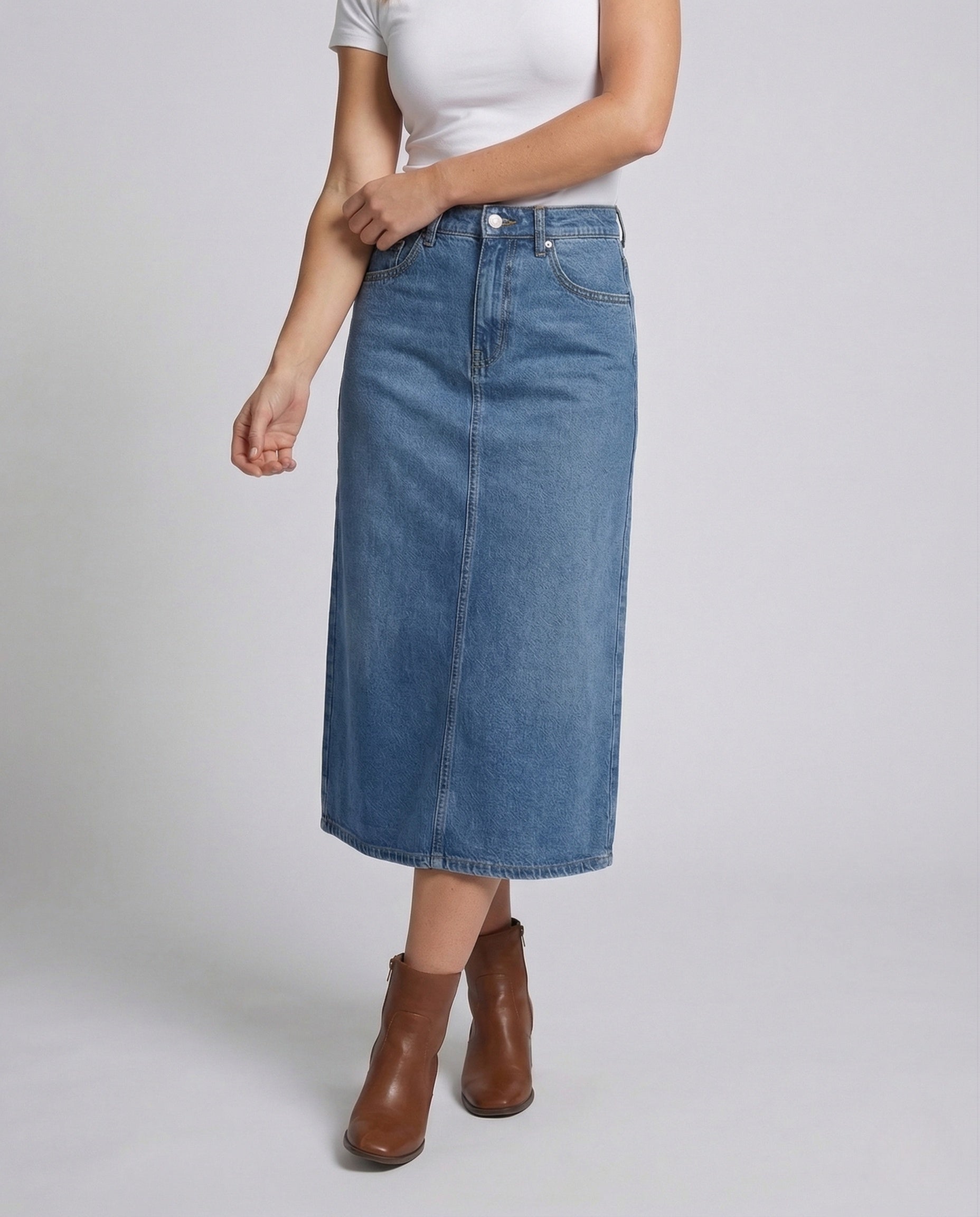 Gonna Jeans Donna Lunga con Pieghe Frontali - Brentozzi