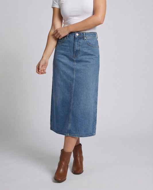 Gonna Jeans Donna Lunga con Pieghe Frontali - Brentozzi