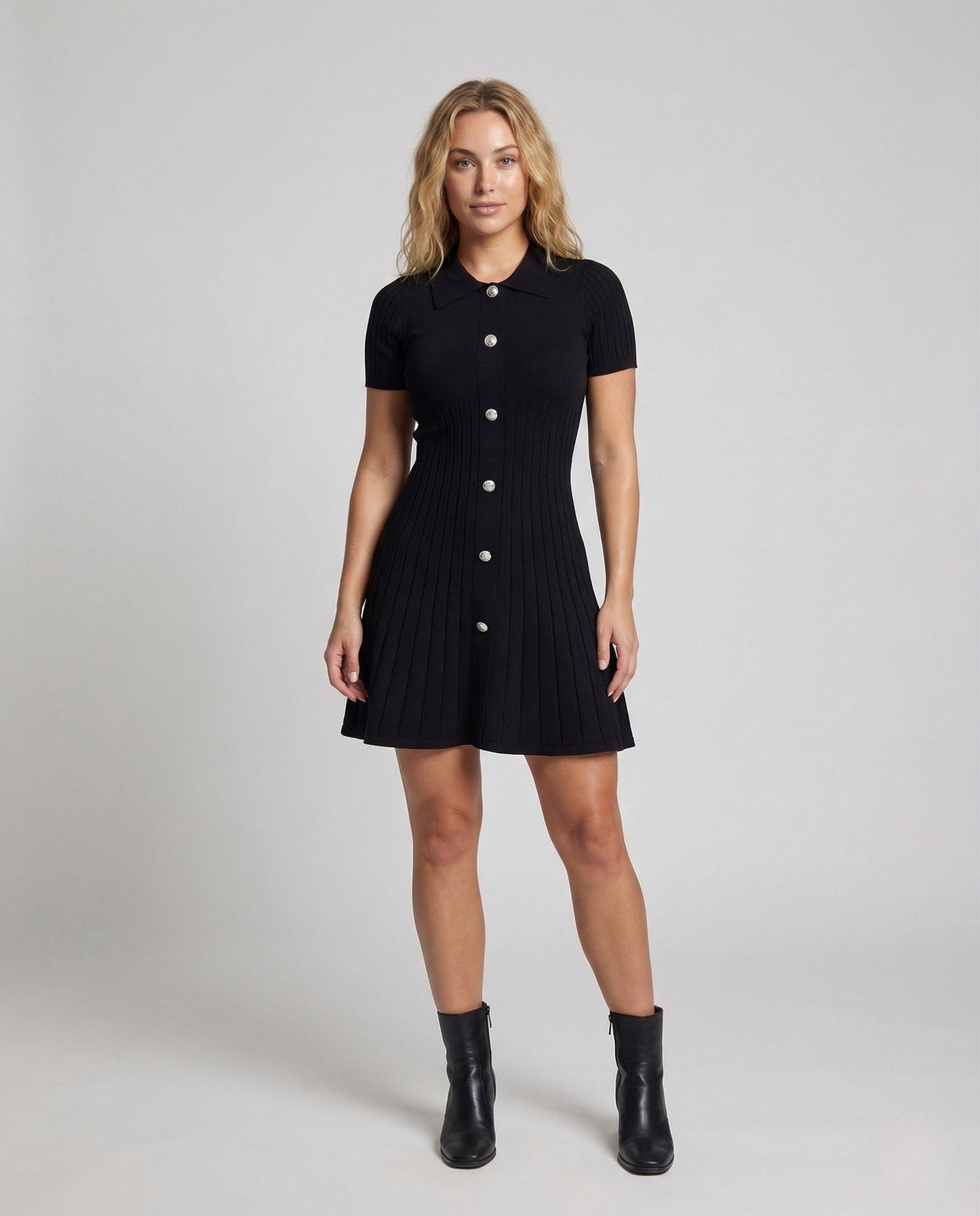 Abito Donna in Maglia Costina Collo Polo con Bottoni - Brentozzi