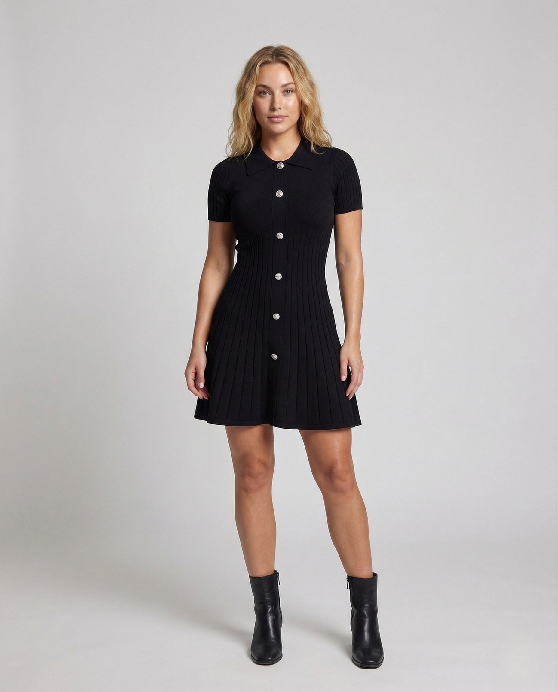 Abito Donna in Maglia Costina Collo Polo con Bottoni - Brentozzi
