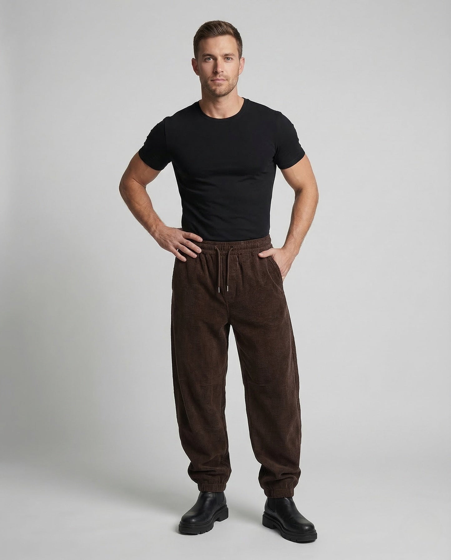 Pantaloni Uomo in Velluto a Coste con Pieghe e Gamba Larga - Brentozzi