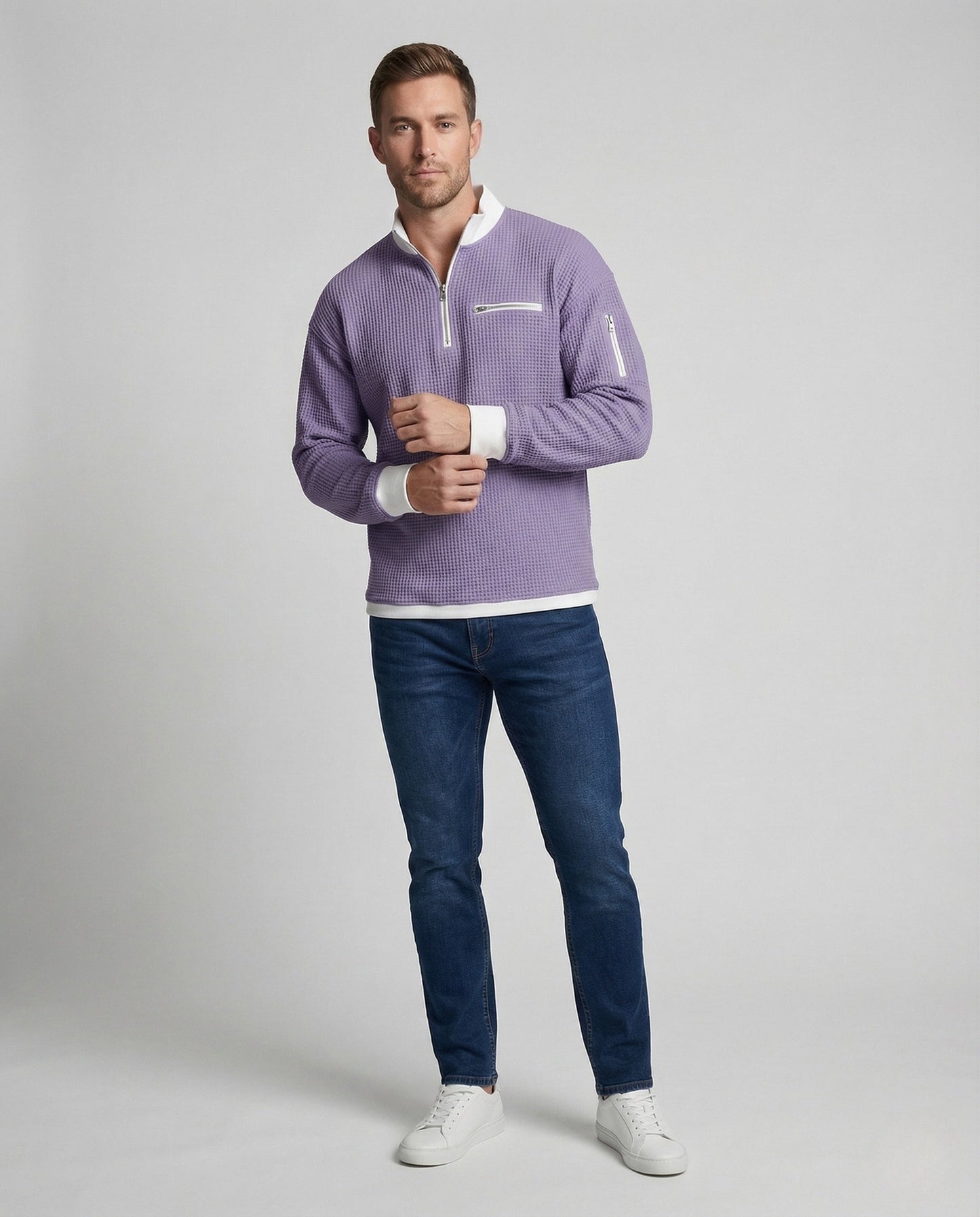 Felpa Uomo in Maglia Waffle Mezza Zip - Brentozzi