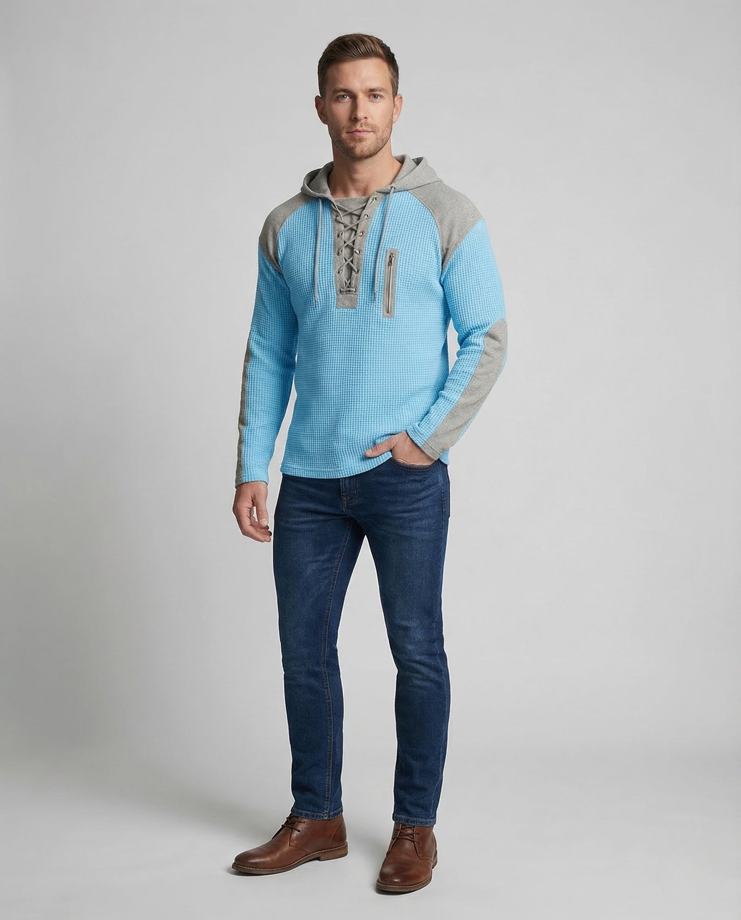 Felpa Uomo in Maglia Waffle con Cappuccio Zip e Tasche - Brentozzi